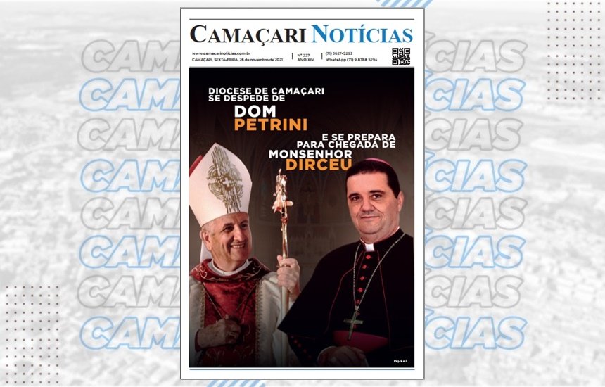 [Edição do jornal impresso Camaçari Notícias destaca mudança de bispos na Diocese]